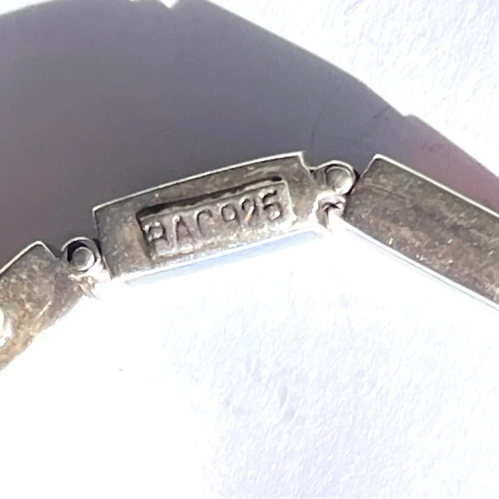 Vintage Taxco Sterling Silver Multiple Gemstone Rect. Panel Bracelet Reversible - Picture 16 of 17